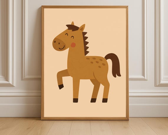 Happy Horse Wall Art Hobby Animal Series Cute Print For Nursery Gender Neutral Kids Room Decor