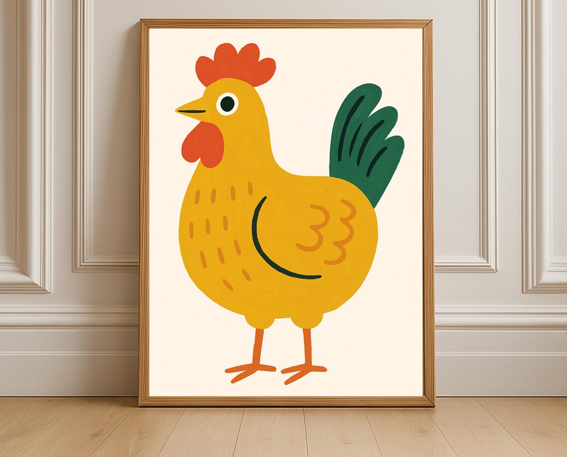 Cheerful Cartoon Chicken Nursery Wall Art Cute Farm Animal Kids Room Decor