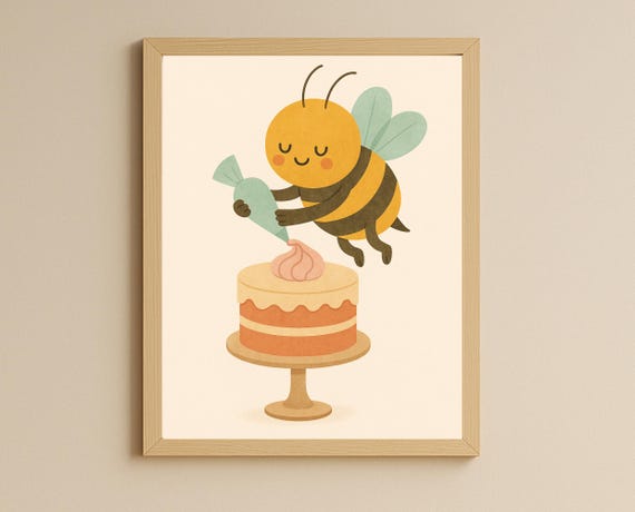 Baking Bee Wall Art Hobby Animal Series Nursery Print Cute Kitchen Decor For Kids Room