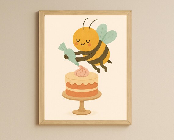 Sweet Honey Bee Baker Cake Decorating Cute Nursery Style Poster