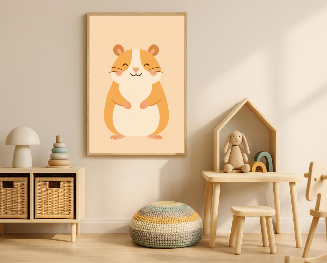 Cute Smiling Hamster Nursery Animal Illustration Kids Room Poster