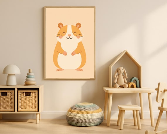 Cute Smiling Hamster Nursery Animal Illustration Kids Room Poster