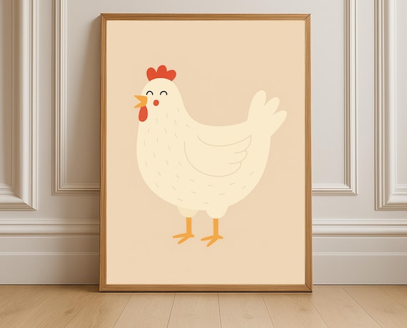 Smiling White Hen Cute Minimal Farm Animal Nursery Kids Poster