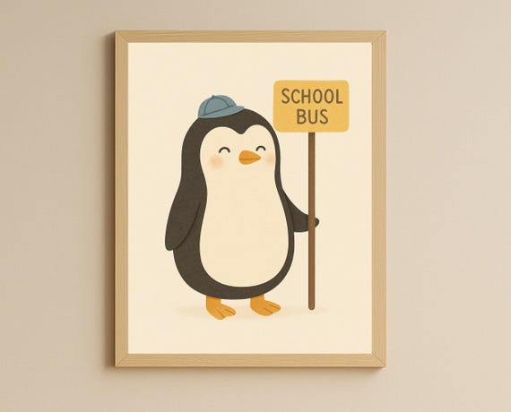 Penguin School Bus Nursery Wall Art Back To Kids Room Decor