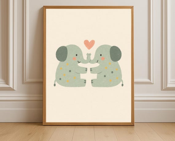 Hugging Elephants Nursery Print Elephant Wall Art Kids Room Decor Instant