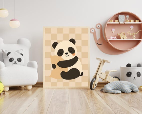 Sleepy Panda Nursery Art Cozy Animal Wall Print Gender Neutral Baby Room Decor For Kids Instant