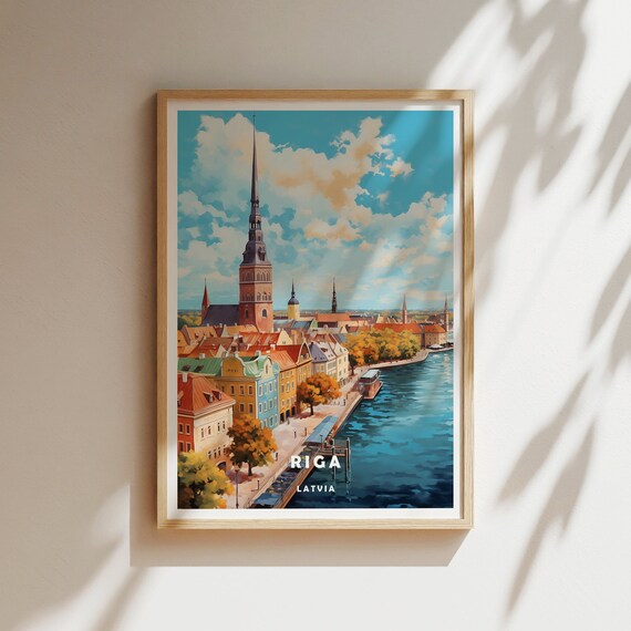 Riga Latvia Old Town Riverfront Skyline Cityscape Travel Poster