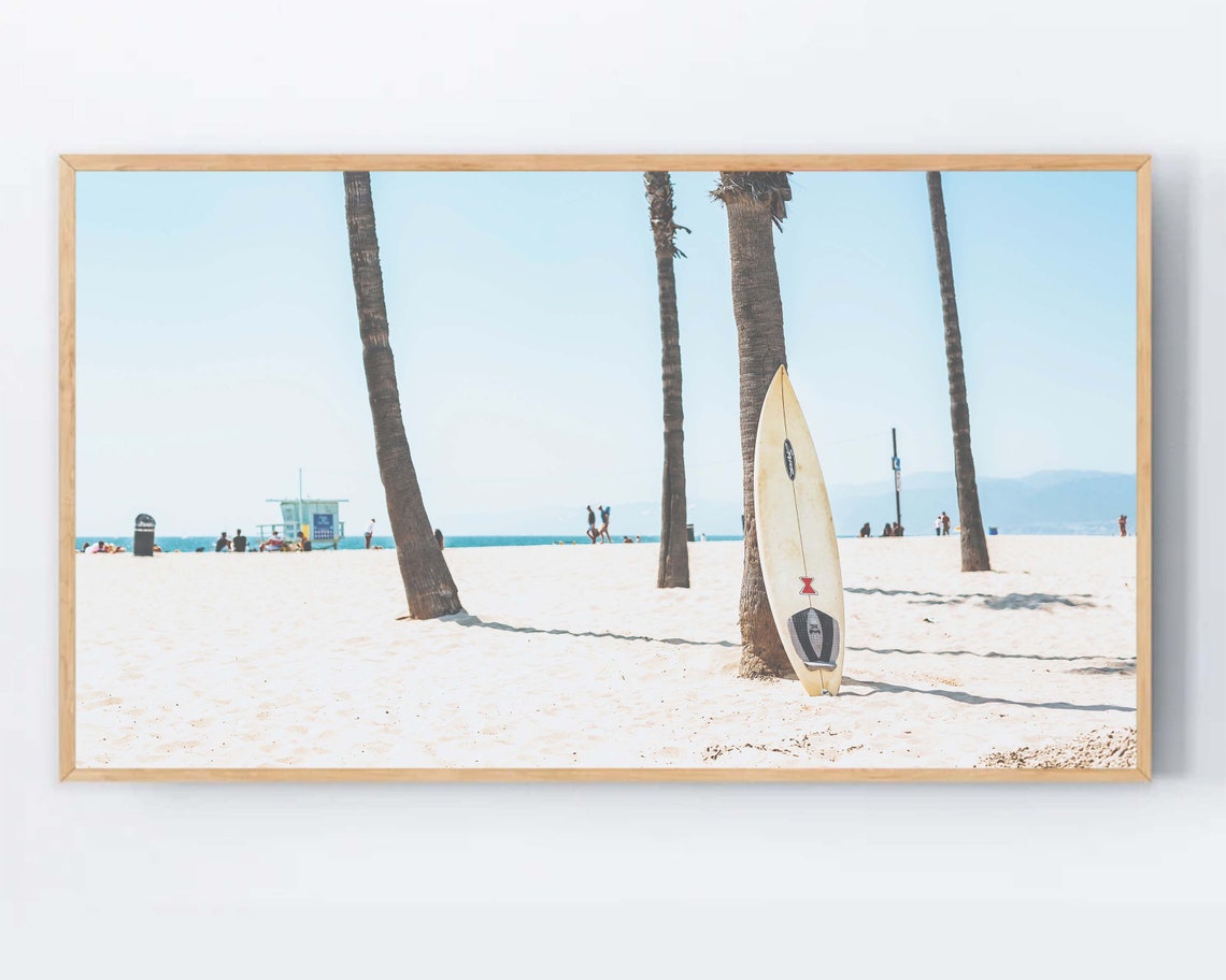 Surfboard Beach Poster Palm Tree Summer Sand Bright Coastal Decor
