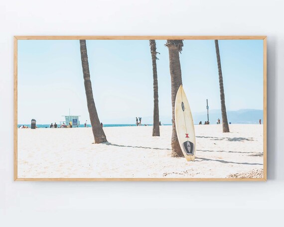 Surfboard Beach Poster Palm Tree Summer Sand Bright Coastal Decor