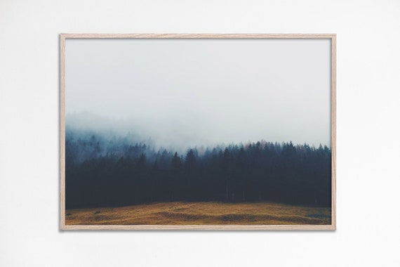 Nordic Misty Forest Print Minimal Home Decor Foggy Landscape Bedroom Wall Art Pine Trees Silhouette Poster