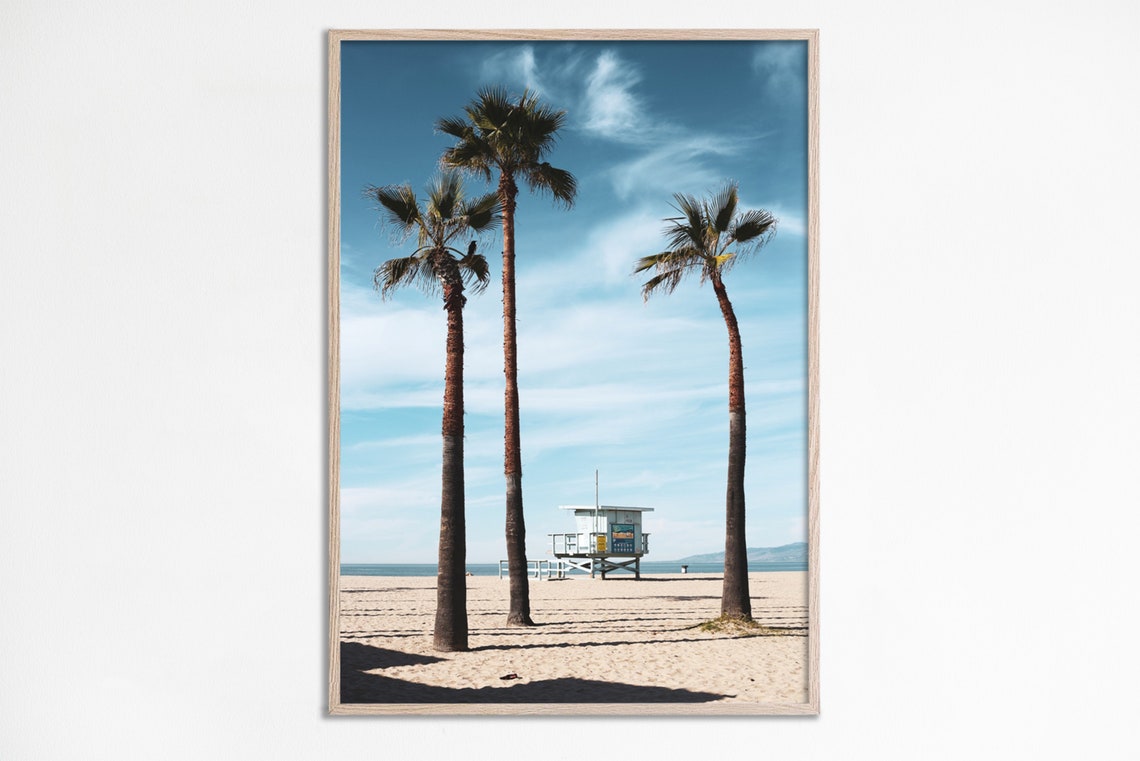 Palm Trees And Lifeguard Tower Sunny Beach Photo Decor Poster
