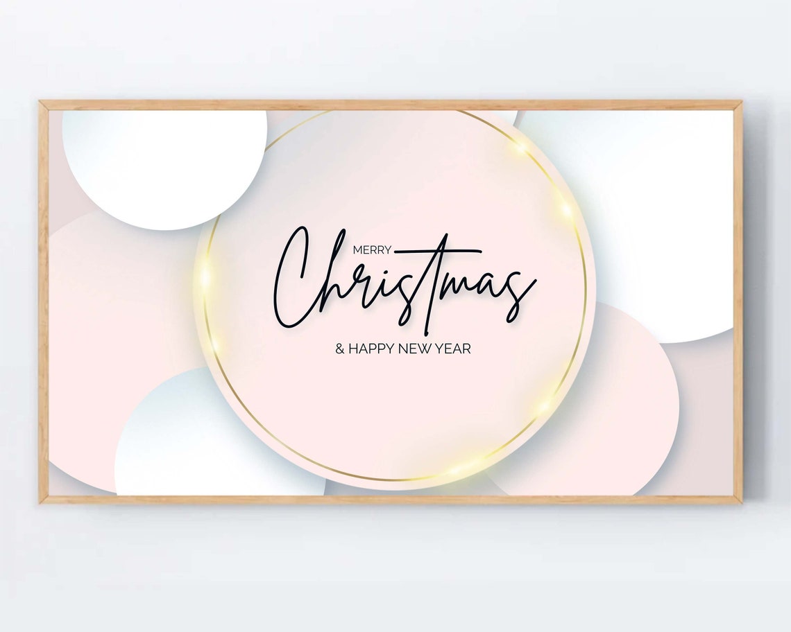 Merry Christmas Happy New Year Modern Pink Gold Circle Script Poster