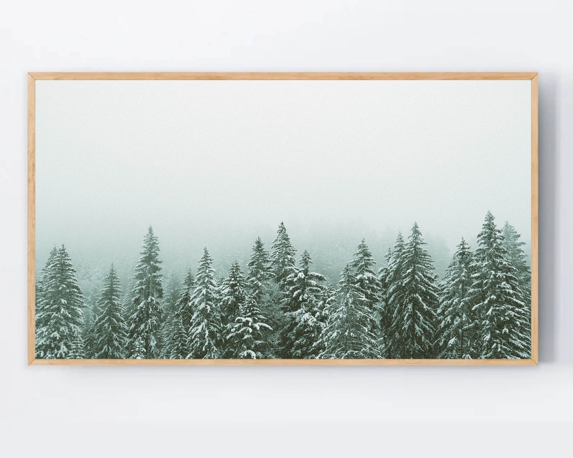 Snow Covered Pine Trees Foggy Winter Forest Minimalist Art Poster
