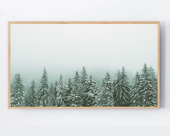 Snow Covered Pine Trees Foggy Winter Forest Minimalist Art Poster