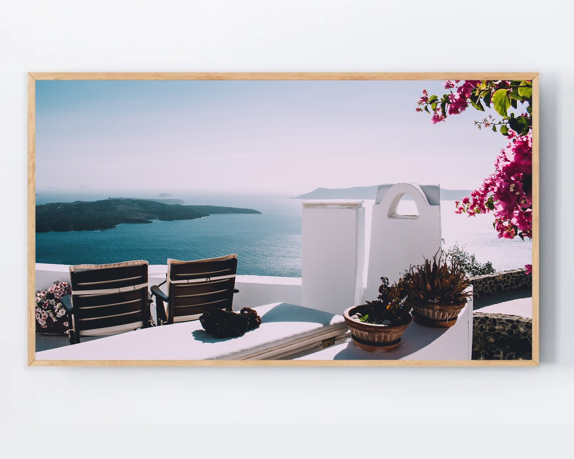 Santorini Greece Terrace Aegean Sea View Travel Photography Poster