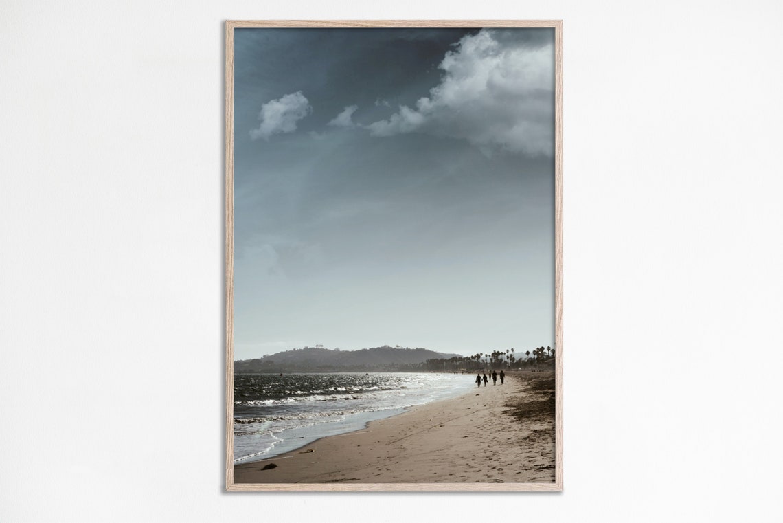 Moody Beach Shore Photo Tiny Figures Walking Dramatic Sky Ocean Print