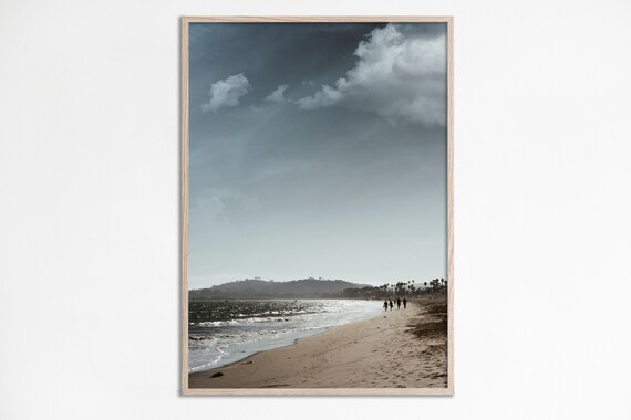 Moody Beach Shore Photo Tiny Figures Walking Dramatic Sky Ocean Print