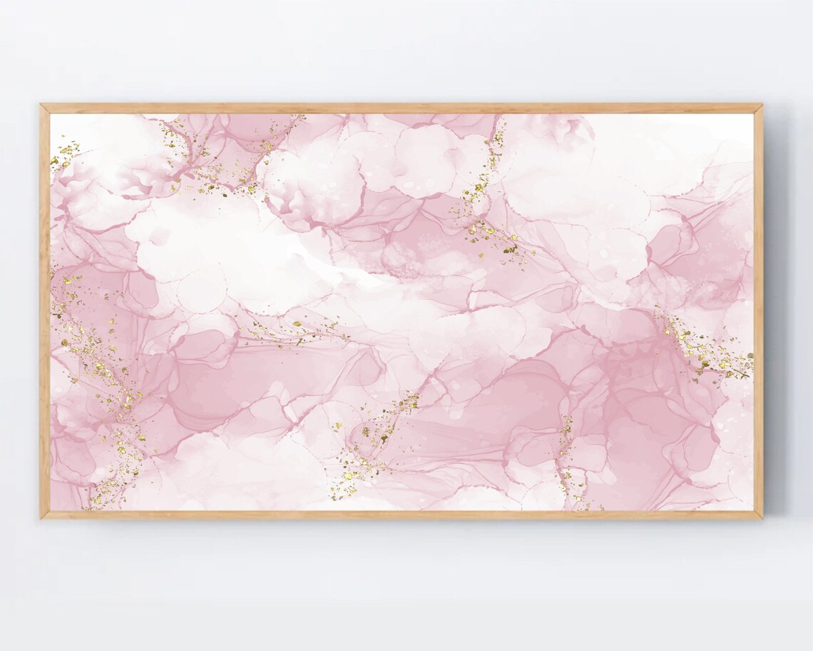 Pink Marble Abstract Poster Blush Gold Alcohol Ink Modern Wall Decor