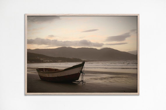 Small Fishing Boat Print Photo Nautical Wall Art Coastal Wooden Photography
