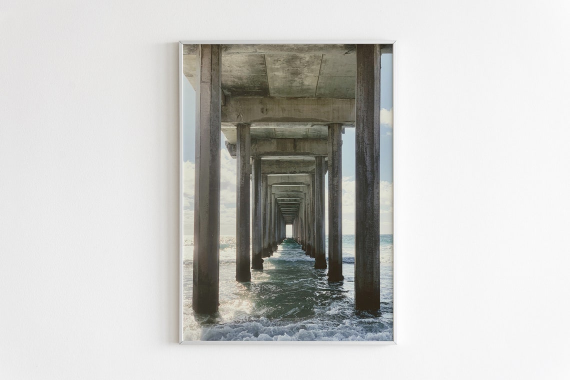 Under the Pier at La Jolla Ocean Waves Between Concrete Pilings Poster