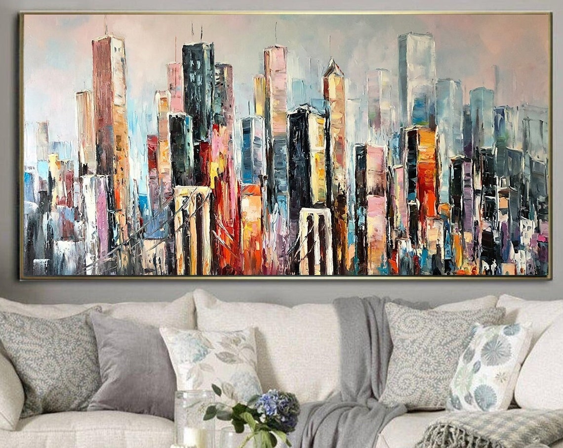 Large New York City Abstract Painting Urban Cityscape Painting Extra Large Nyc Modern Wall Art Decor City Skyline Abstract Oil Painting - Image 3