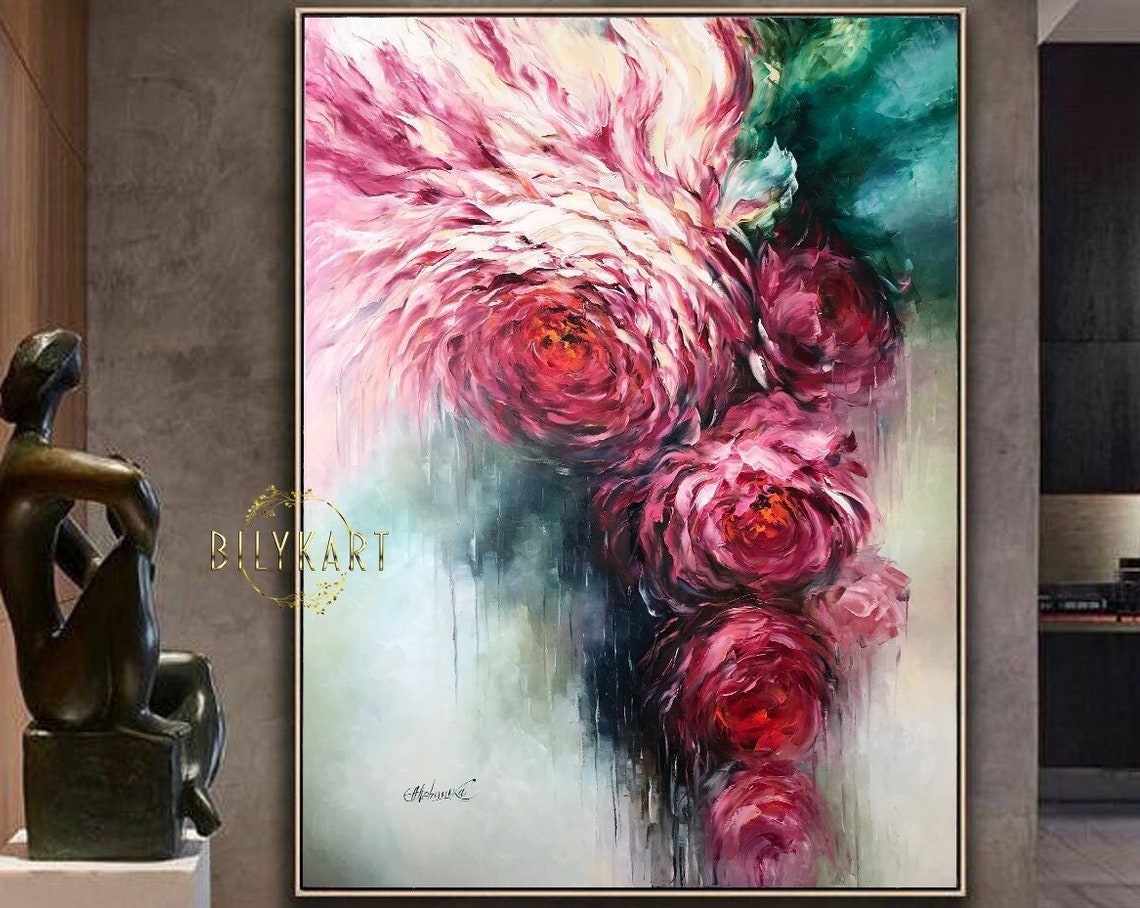Red Rose Painting Original Contemporary Rose Paintings Large Rose Art Flowers Wall Art For Living Room Modern Rose Oil Painting