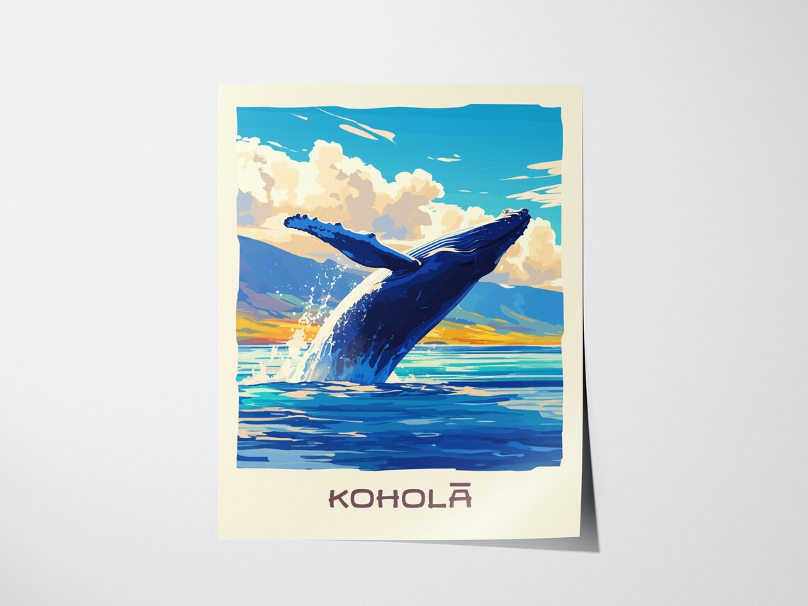 Humpback Whale Art Print Hawaiian Ocean Coastal Decor