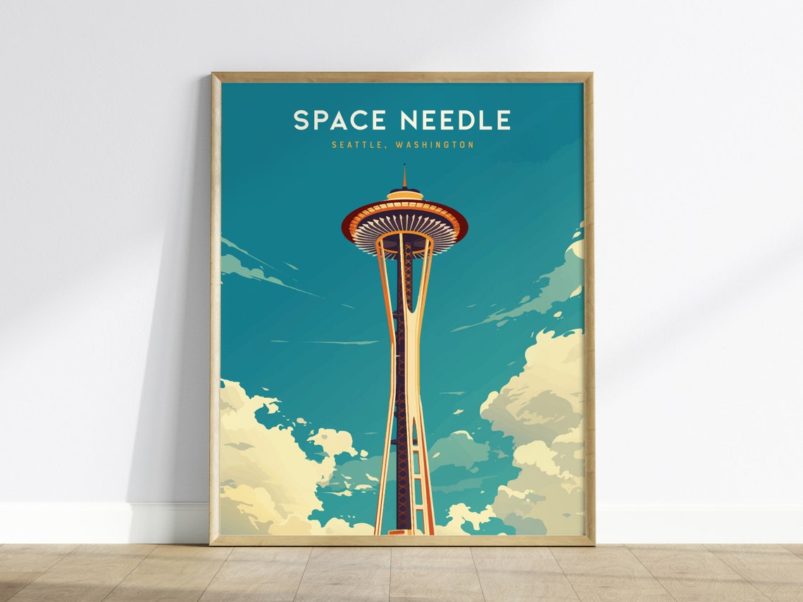 Space Needle Seattle Washington Vintage Style Travel Art Poster
