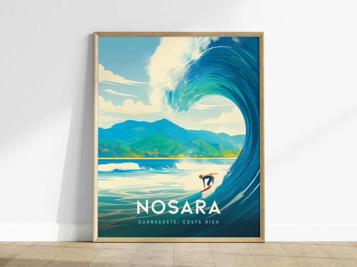 Nosara Costa Rica Surf Poster, Coastal Travel Art