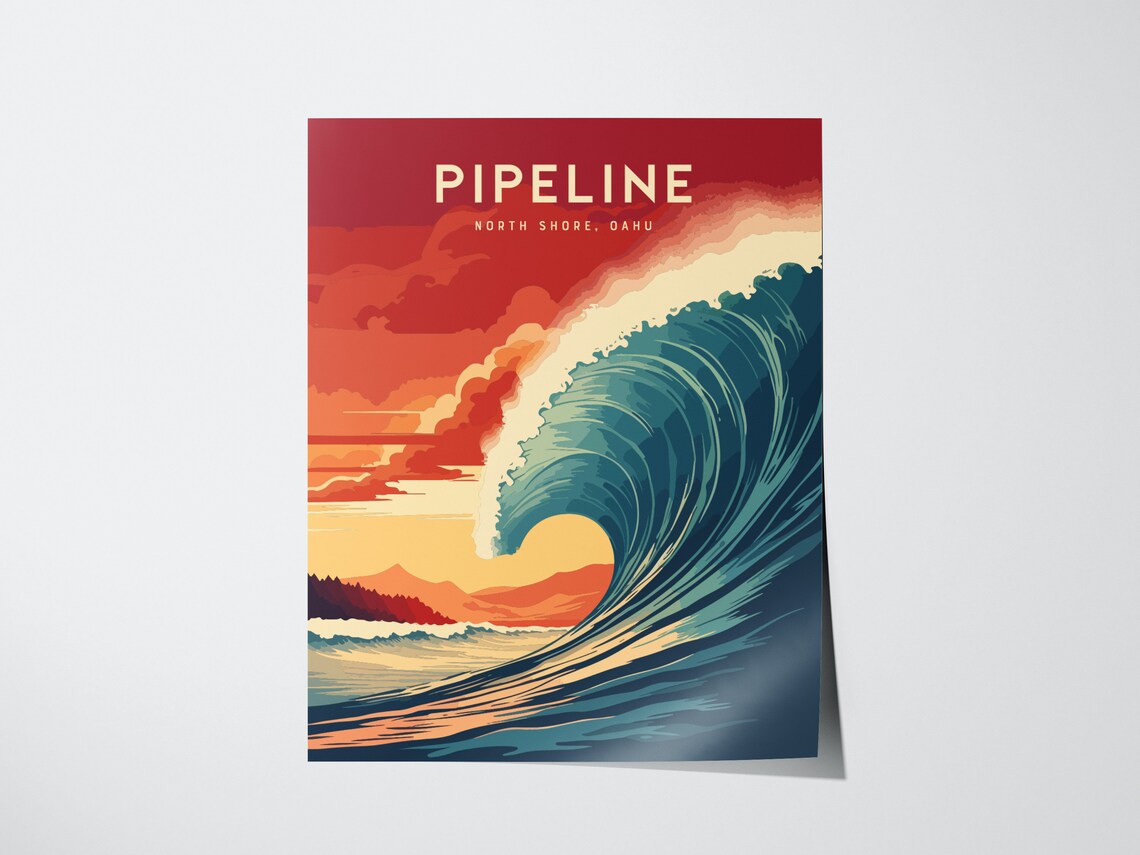 Pipeline North Shore Oahu Hawaii Surf Travel Poster
