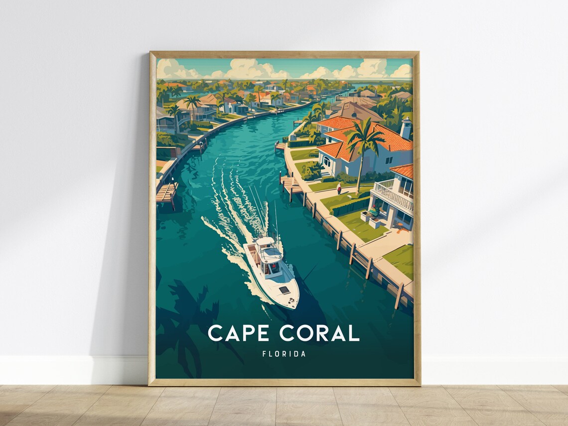 Cape Coral Florida Poster, Gulf Coast Travel Print