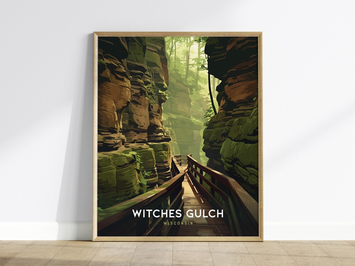 Witches Gulch Wisconsin Mossy Canyon Boardwalk Travel Art Poster