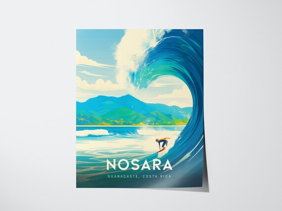 Nosara Costa Rica Surfing Big Barrel Wave Beach Scene Travel Poster