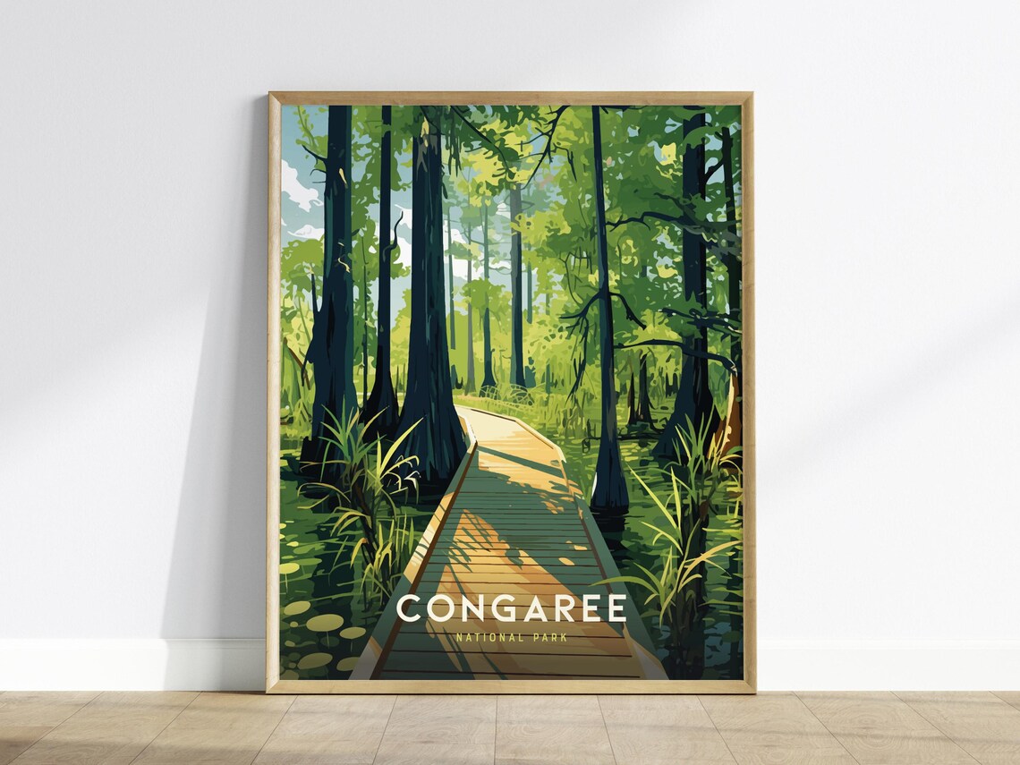 Congaree National Park Travel Poster, Forest Art Print