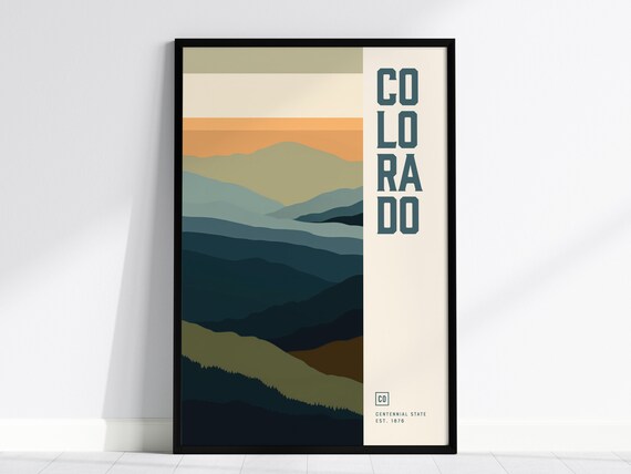 Colorado Sunset Layered Mountains Centennial State Travel Poster