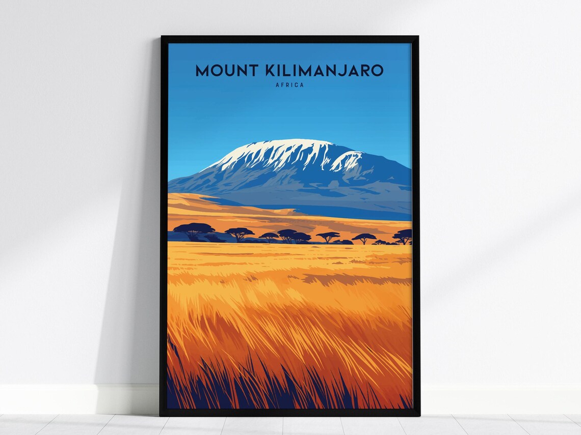 Mount Kilimanjaro Africa Snow Peak Savanna Vintage Travel Poster