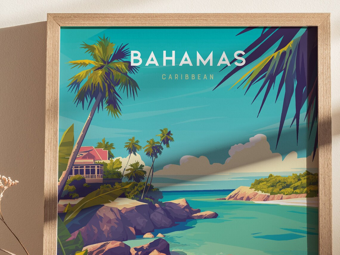 Bahamas Caribbean Tropical Beach Palm Tree Vintage Travel Poster - Image 2