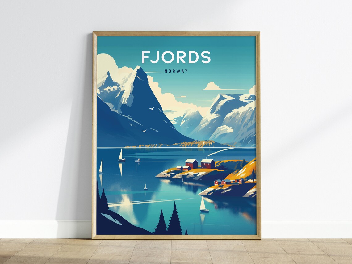 Norway Fjords Travel Poster, Majestic Landscape Art Print