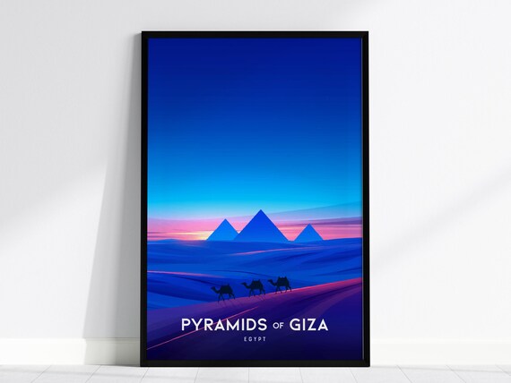 Pyramids Of Giza Egypt Sunset Camel Caravan Desert Night Poster