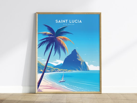 Saint Lucia Beach Poster Caribbean Island Art Tropical Decor