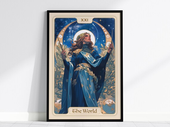 The World Tarot Card Art Nouveau Celestial Moon Woman XXI Poster