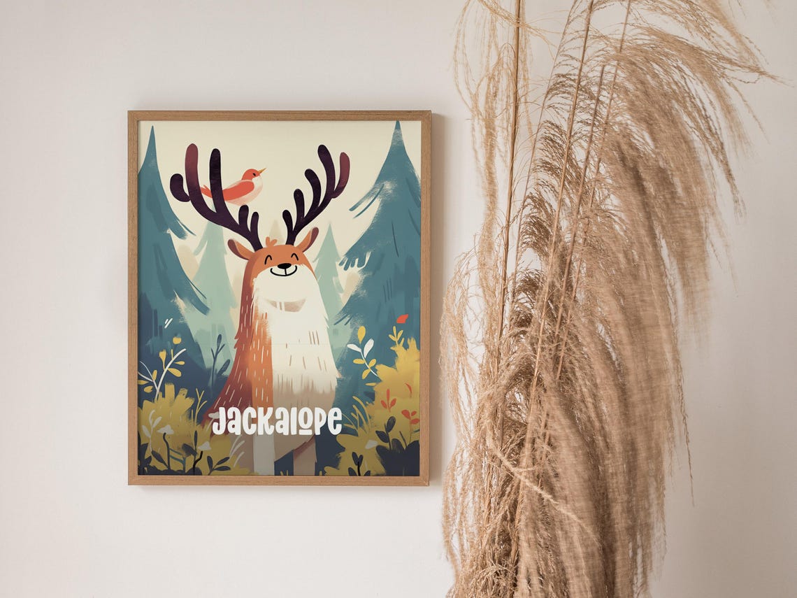 Jackalope Cute Cryptid Forest Animal Kids Room Nursery Poster - Image 3