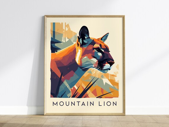 Mountain Lion Poster Minimalist Wildlife Art Print Cabin Decor