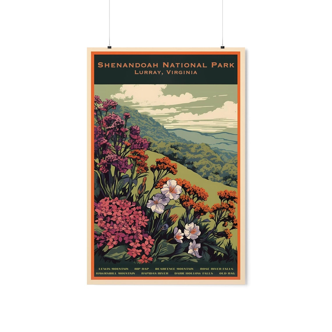 Shenandoah Wildflowers Virginia Hanging Travel Art Nature Poster