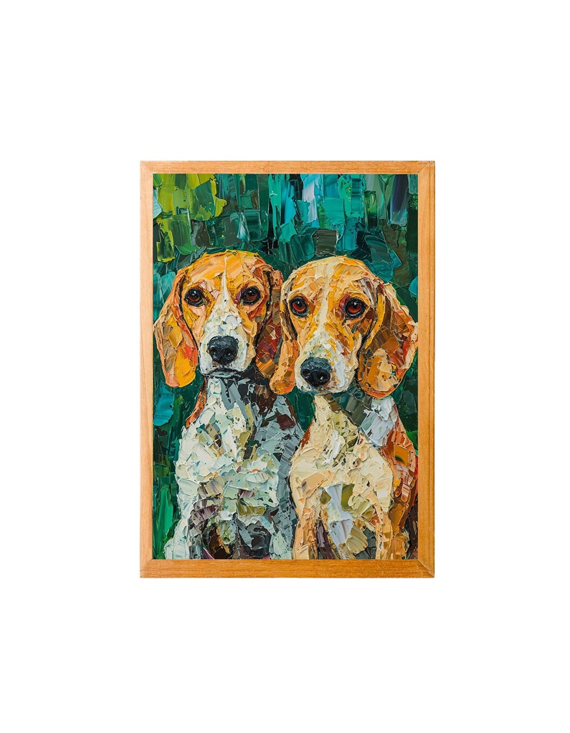Two Beagle Dogs Impasto Oil Painting Style Hound Breed Poster