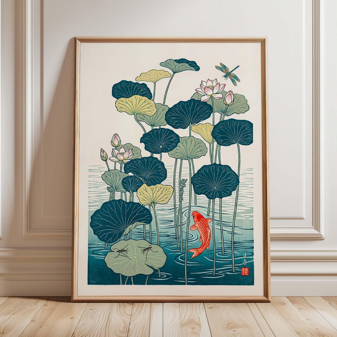 Japanese Koi Pond Art Print, Zen Water Garden