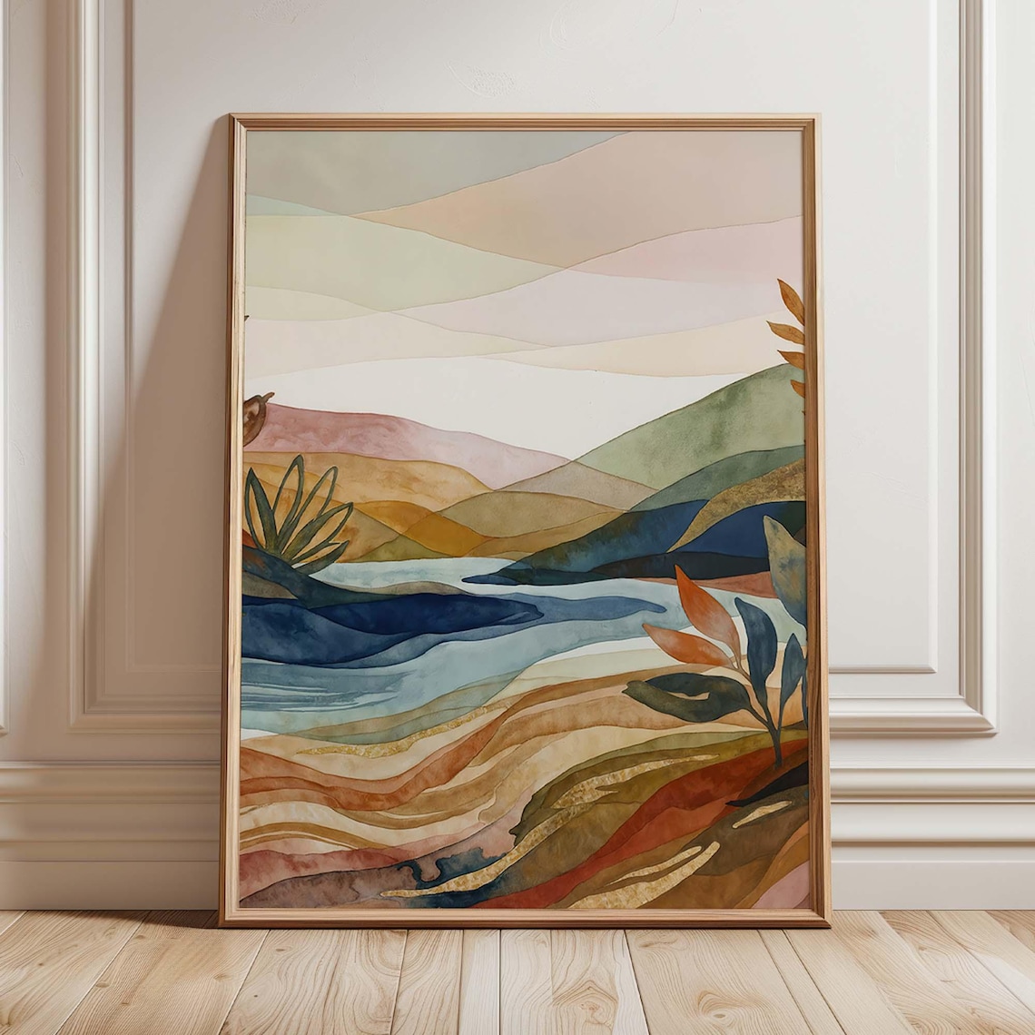 Abstract Landscape Art Print, Earth Tone Watercolor Boho Hills