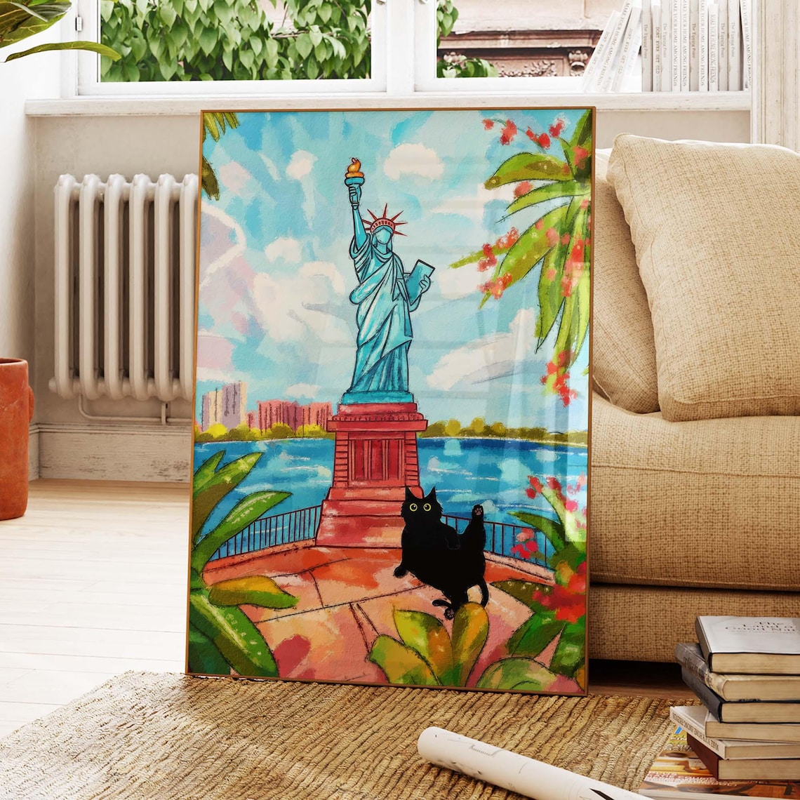 Statue Of Liberty With Black Cat, New York Travel Poster