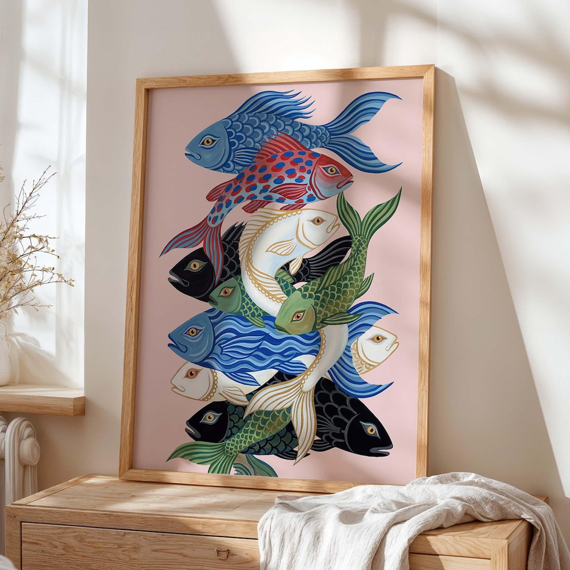 Fish Wall Art Print, Pink Coastal Nautical Decor