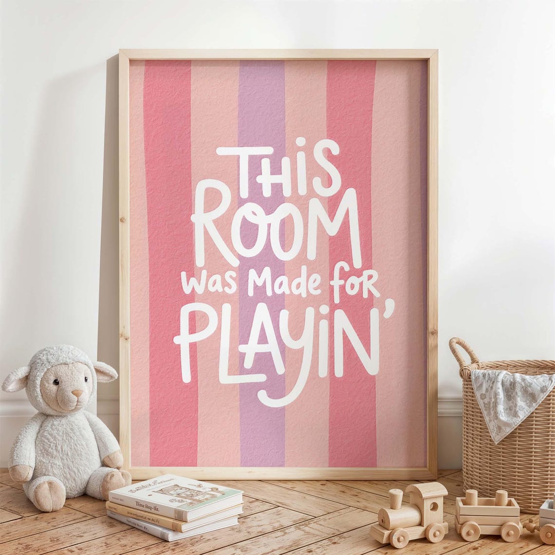 This Room Was Made for Playin Playroom Quote Pink Stripes Poster